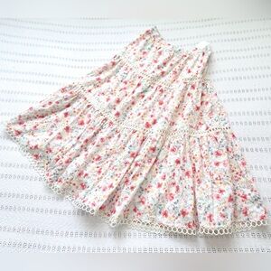 Altar'd State White and Pink Floral Midi Skirt